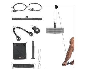 VEVOR Sistema a Carrucola da Soffitto per Lat Pulldown, Pulley da Palestra con 2 Cavi in Acciaio, Barra Corta e Maniglia, Attrezzo a Cavi per Bicipiti, Spalle, Braccio e Schiena, Capacità Max 127 kg