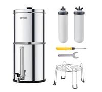 VEVOR Sistema di Filtraggio Acqua a Gravità Sistema da Banco in Acciaio Inox Sistema Filtraggio Acqua 7,8+8,5 L, Riduce Piombo e Cloro, con 2 Filtri al Carbone Ceramico e Rubinetto Camper Campeggio