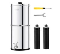 VEVOR Sistema di Filtraggio Acqua a Gravità Sistema da banco in Acciaio Inox Sistema Filtraggio Acqua 4,4 + 5,5, Riduce Piombo e Cloro, Filtraggio con 2 Filtri al Carbone Rubinetto Camper da Campeggio
