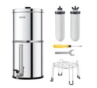 VEVOR Sistema di Filtraggio Acqua a Gravità Sistema da Banco in Acciaio Inox Sistema Filtraggio Acqua 7,8+8,5 L, Riduce Piombo e Cloro, con 2 Filtri al Carbone Ceramico e Rubinetto Camper Campeggio