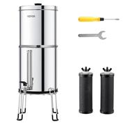 VEVOR Sistema di Filtraggio Acqua a Gravità Sistema in Acciaio Inox Sistema Filtraggio Acqua 7+8,5 L, Riduce Piombo e Cloro, con 2 Filtri al Carbone, Indicatore del Livello dell'Acqua, Camper