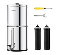 VEVOR Sistema di Filtraggio Acqua a Gravità Sistema in Acciaio Inox Sistema Filtraggio Acqua 7+8,5 L, Riduce Piombo e Cloro, con 2 Filtri al Carbone e Rubinetto del Livello dell'Acqua, per Camper