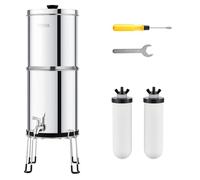 VEVOR Sistema di Filtraggio Acqua a Gravità Sistema in Acciaio Inox Sistema Filtraggio Acqua 7,8 + 8,5 L, Riduce Piombo e Cloro, con 2 Filtri al Carbone Ceramico e Rubinetto Camper da Campeggio