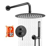 VEVOR Sistema Doccia a Pioggia per Bagno con Soffione Tondo 203 mm e Doccetta, Set di Rubinetti da Doccia a Parete, con Valvola in Ottone e Kit di Finitura, Rubinetto Doccia, Nero Opaco