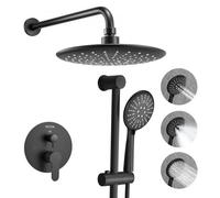VEVOR Sistema Doccia a Pioggia per Bagno con Soffione Tondo 229 mm e Doccetta, Set di Rubinetti da Doccia a Parete, con Valvola in Ottone e Kit di Finitura, Rubinetto Doccia, Nero Opaco