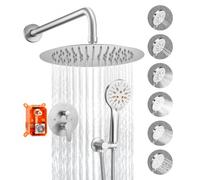 VEVOR Sistema Doccia a Pioggia per Bagno con Soffione Tondo 254 mm e Doccetta, Set di Rubinetti da Doccia a Parete, con Valvola in Ottone e Kit di Finitura, Rubinetto Doccia, Nichel Spazzolato