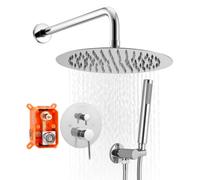 VEVOR Sistema Doccia a Pioggia per Bagno con Soffione Tondo 254 mm e Doccetta, Set di Rubinetti da Doccia a Parete, con Valvola in Ottone e Kit di Finitura, Rubinetto Doccia, Argento Cromato