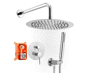 VEVOR Sistema Doccia a Pioggia per Bagno con Soffione Tondo 254 mm e Doccetta, Set di Rubinetti da Doccia a Parete, con Valvola in Ottone e Kit di Finitura, Rubinetto Doccia, Argento Cromato