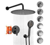 VEVOR Sistema Doccia a Pioggia per Bagno con Soffione Tondo 305 mm e Doccetta, Set di Rubinetti da Doccia a Parete, con Valvola in Ottone e Kit di Finitura, Rubinetto Doccia, Nero Opaco