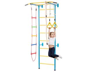 VEVOR Spalliera Struttura per Arrampicata su Parete da Ginnastica per Bambini con Scala Svedese in Acciaio al Carbonio, Barra per Trazioni e Scala in Corda e Anelli, Portata 100 kg, Multicolore