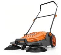 VEVOR Spazzatrice Manuale a Spinta da Giardino, Pulitore Esterno non Elettrico, con Larghezza Pulizia 650 mm, Contenitore per Rifiuti e Manico Pieghevole Regolabile, Colore Arancione, per Vialetti