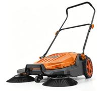 VEVOR Spazzatrice Manuale a Spinta da Giardino, Pulitore Esterno non Elettrico, con Larghezza Pulizia 650 mm, Contenitore per Rifiuti e Manico Pieghevole Regolabile, Colore Arancione, per Vialetti
