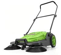 VEVOR Spazzatrice Manuale a Spinta da Giardino, Pulitrice Esterna non Elettrica, con Larghezza Pulizia 650 mm, Contenitore Rifiuti e Manico Pieghevole Regolabile, Colore Verde, per Garage e Sentieri