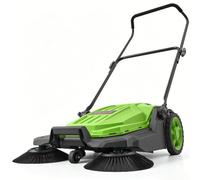 VEVOR Spazzatrice Manuale a Spinta da Giardino, Pulitrice Esterna non Elettrica, con Larghezza Pulizia 650 mm, Contenitore Rifiuti e Manico Pieghevole Regolabile, Colore Verde, per Garage e Sentieri