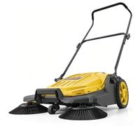 VEVOR Spazzatrice Manuale a Spinta da Giardino, Spazzarifiuti non Elettrica con Larghezza Pulizia 650 mm, Contenitore da 18,9 Litri e Manico Pieghevole Regolabile, Colore Giallo, per Cortili Garage
