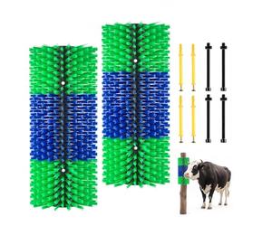 VEVOR Spazzola per Bestiame 2 Pezzi da Stalla, Rullo Gratta Animali con 8 Viti 430 x 190 mm, Verde e Blu, per Alleviamento Prurito Massaggio Toelettatura per Equini Bovini Capre Vitelli Ovini Maiali