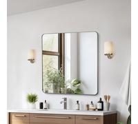 VEVOR Specchio da Trucco da Parete, Specchio 915 x 915 mm con Cornice in Lega di Alluminio e Pellicola Antideflagrante, Specchio Antigraffio con Staffa a Forma di Z, Adatto per Bagno Soggiorno