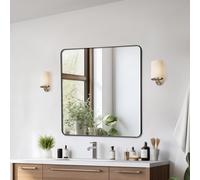 VEVOR Specchio da Trucco da Parete, Specchio 915 x 915 mm con Cornice in Lega di Alluminio e Pellicola Antideflagrante, Specchio Antigraffio con Staffa a Forma di Z, Adatto per Bagno Soggiorno Nero