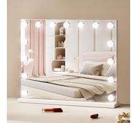 VEVOR Specchio per Trucco Hollywood con 15 Lampadine LED Dimmerabili, 3 Modalità di Illuminazione a Colori, Specchio Ingranditore 5X Rimovibile, Porta USB, Controllo Smart Touch Specchio 580x458 mm