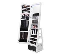 VEVOR Specchio Portagioie da Terra Specchio Girevole 360° con Contenitore, Armadietti Portagioie con Specchio a Figura Intera Fodera in Velluto Luce LED, Specchio Organizzatore Portagioielli, Bianco