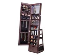 VEVOR Specchio Portagioie da Terra Specchio Girevole 360° con Contenitore, Armadietti Portagioie con Specchio a Figura Intera Fodera in Velluto Luce LED, Specchio Organizzatore Portagioielli, Marrone