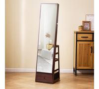 VEVOR Specchio Portagioie da Terra Specchio Girevole 360° con Contenitore, Armadietti Portagioie con Specchio a Figura Intera Fodera in Velluto Luce LED, Specchio Organizzatore Portagioielli, Marrone