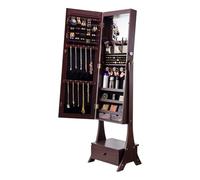 VEVOR Specchio Portagioielli da Terra Con Contenitore, Organizzatore per Gioielli Con Serratura e Luce LED Interna, Cassetto Mobile Autoportante, Marrone