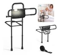 VEVOR Sponda di Sicurezza per Letto Anziani Pieghevole Portata Max 136 kg, Supporto a Pavimento, Luce LED con Sensore di Movimento, Doppia Maniglia di Assistenza, Lunghezza Regolabile, Tasca per Letti