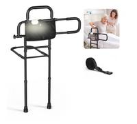 VEVOR Sponda di Sicurezza per Letto per Anziani con Supporto a Pavimento, Luce LED con Sensore di Movimento, Doppia Maniglia di Assistenza, Portata 136 kg, Lunghezza Regolabile, Tasca Portaoggetti