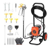 VEVOR Spruzzatore Airless per Vernice con Supporto e ruota 900 W, Sistema di Spruzzatura di Vernice con Spazzola di Pulizia, Tubo Flessibile, Asta di Prolunga e Ugelli, per Case ed Edifici