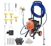 VEVOR Spruzzatore di Vernice Airless con Supporto 1500W 3300 PSI, Sistema di Spruzzatura della Vernice con Spazzola di Pulizia Tubo Flessibile Asta di Prolunga Ugelli, per Case, Edifici