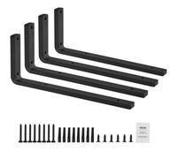 VEVOR Staffe per Mensole, 410 x 155 mm, Staffe per Mensole Sospese per Carichi Pesanti, 4 Pezzi, Staffe per Mensole a Forma di L, Nere Opache Spesse 10 mm, Acciaio con Capacità di Carico di 72,6 kg