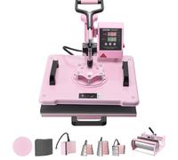 VEVOR Stampante a Caldo per Termotrasferimento 300 x 380 mm 8 in 1 Rosa, per Tazze Cappelli e Piatti, con Pressa per Bicchieri da 6-30 oz, Pressatura di Magliette a 360°, Controllo Digitale Preciso