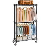 VEVOR Stand Appendiabiti a Rotelle Capacità Carico Statica Max. 136 kg con 2 Ripiani Carico 45 kg Singolo Camera da Letto Soggiorno, Appendiabiti 4 Ruote 915x450x2040 mm in Acciaio al Carbonio Q235
