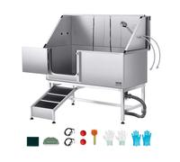 VEVOR Stazione di Lavaggio per Cani Acciaio Inox 157,48 cm con Rampa a Sinistra