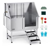 VEVOR Stazione di Lavaggio per Cani in Acciaio Inox 127 cm con Scale a Destra