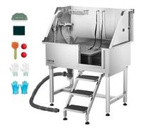 VEVOR Stazione di Lavaggio per Cani in Acciaio Inox, Vasca per Toelettatura per Animali Domestici da 96,52 cm con Scale di Stoccaggio, Rubinetto e Soffione Doccia e Porta Sapone, Porta Destra