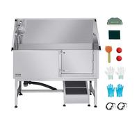 VEVOR Stazione di Lavaggio per Cani in Acciaio Inox, Vasca per Toelettatura per Animali Domestici di Grandi, Medie e Piccole Dimensioni 157,48 cm con Rampa, Pannello Filtro per Acqua, Porta Destra