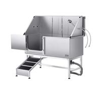 VEVOR Stazione di Lavaggio per Cani in Acciaio Inox, Vasca per Toelettatura per Animali Domestici di Grandi, Medie e Piccole Dimensioni 157,48 cm con Rampa, Pannello Filtro per Acqua, Porta Sinistra
