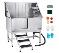 VEVOR Stazione di Lavaggio per Cani in Acciaio Inox, Vasca per Toelettatura per Animali Domestici di Grandi, Medie e Piccole Dimensioni da 127 cm con Scale, Pannello Filtro per Acqua, Porta Sinistra