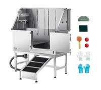 VEVOR Stazione di Lavaggio per Cani in Acciaio Inox, Vasca per Toelettatura per Animali Domestici di Grandi, Medie e Piccole Dimensioni da 127 cm con Rampa, Pannello Filtro per Acqua, Porta Destra