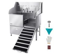 VEVOR Stazione di Lavaggio per Cani in Acciaio Inox, Vasca per Toelettatura per Animali Domestici di Grandi, Medie e Piccole Dimensioni da 127 cm con Rampa, Rubinetto e Soffione Doccia, Porta Destra