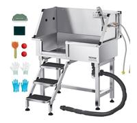 VEVOR Stazione di Lavaggio per Cani in Acciaio Inox, Vasca per Toelettatura per Animali Domestici di Media e Piccola Taglia da 86,36 cm con Scale di Stoccaggio, Rubinetto, Porta Sapone, Porta Sinistra