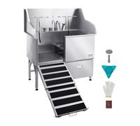 VEVOR Stazione di Lavaggio per Cani in Acciaio Inox, Vasca per Toelettatura per Animali Domestici di Grandi, Medie e Piccole Dimensioni da 127 cm con Rampa, Rubinetto e Porta Sapone, Porta Sinistra