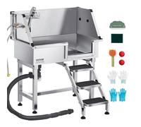 VEVOR Stazione di Lavaggio per Cani in Acciaio Inox, Vasca per Toelettatura per Animali Domestici di Media e Piccola Taglia da 86,36 cm con Scale di Stoccaggio, Rubinetto, Porta Sapone, Porta Destra