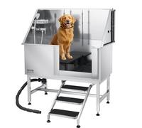 VEVOR Stazione di Lavaggio per Cani in Acciaio Inox, Vasca per Toelettatura per Animali Domestici di Grandi, Medie e Piccole Dimensioni da 127 cm con Scale, Pannello Filtro per Acqua, Porta Destra