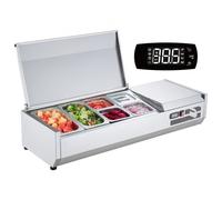 VEVOR Stazione di Preparazione Refrigerata per Condimenti da Banco 140 W Stazione di Preparazione per Frigorifero 2 Vaschette 1/3, 4 vaschette 1/6, Tavolo per Preparazione in Acciaio Inossidabile