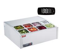 VEVOR Stazione di Preparazione Refrigerata per Condimenti da Banco 145 W Stazione di Preparazione per Frigorifero 8 Vaschette 1/6 Coperchio PC, Tavolo per Preparazione Panini in Acciaio Inossidabile