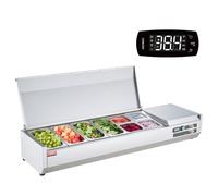 VEVOR Stazione di Preparazione Refrigerata per Condimenti da Banco 155 W Stazione di Preparazione per Frigorifero 4 Vaschette 1/3, 4 vaschette 1/6, Tavolo per Preparazione in Acciaio Inossidabile