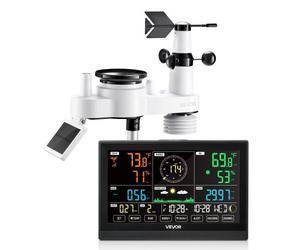 VEVOR Stazione Meteorologica Wireless Senza WIFI, Display VA 190,5 mm, Sensore Esterno a Energia Solare, Pluviometro, per Interni ed Esterni, 7 Funzioni per Previsioni del Tempo, Temperatura, Umidità